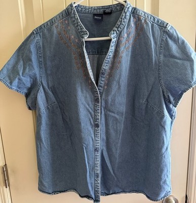 Basic Editions Denim Embroidered Top Women s Plus Size 1X