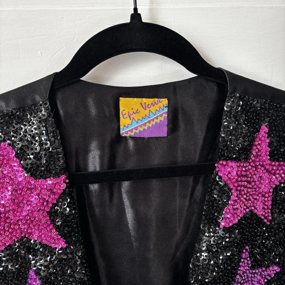 CHALECO VINTAGE MUJER COLORIDO LENTEJUELAS ESTRELLAS TALLA GRANDE AÑOS 80 Foto 2 de 4