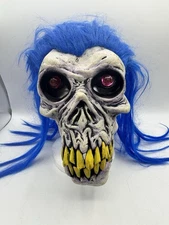 Vintage 2001 The Paper Magic Group Skull Monster Long Blue Hair Cyclops Mask