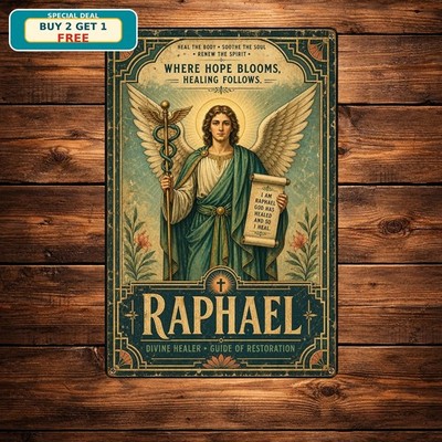 Archangel Raphael Divine Healer Christian Art Sign Metal Plaque