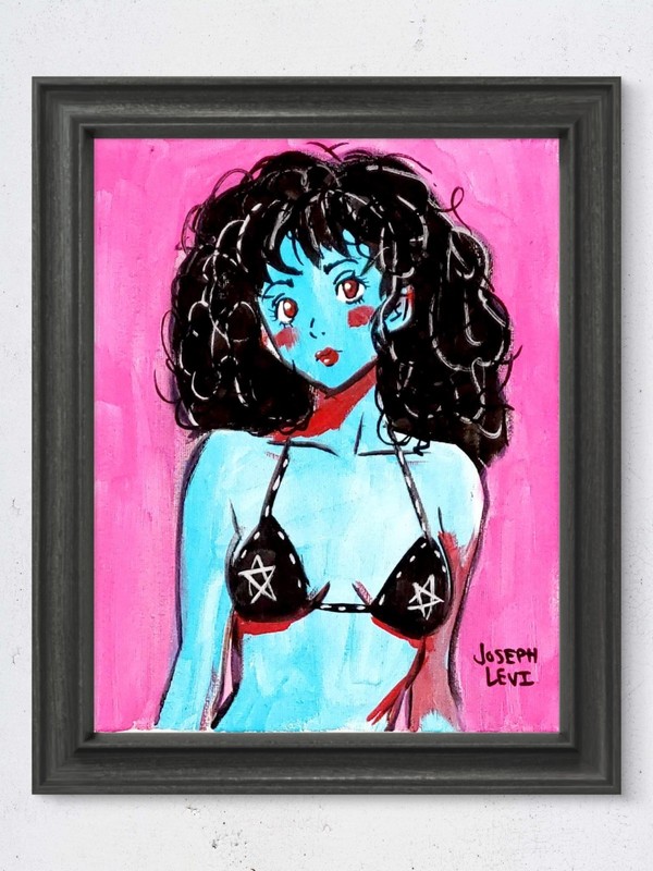 Original Modern Pinup Pop Art 8x10 Blue Woman Portrait Acrylic Painting Canvas