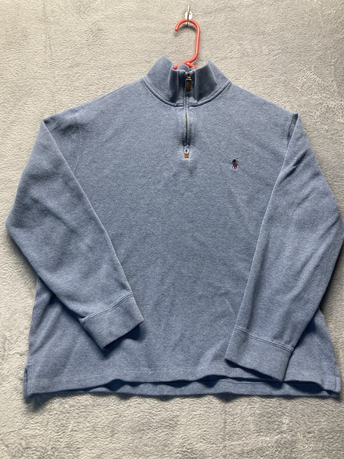 Polo vintage Ralph Lauren maglione uomo grande blu pony pullover zip felpa preppy