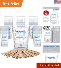 20 oz. 600ml Graduated Plastic Mixing Cups - Box of 50 with 50 Mixing Sticks ...