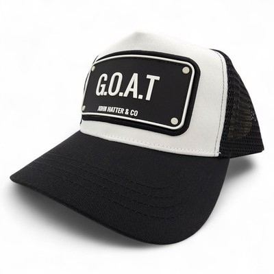 John Hatter & Co Black/White Trucker Hat - G.O.A.T - RUBBER PLAQUE-New With Tag