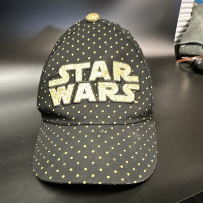 Star Wars Black & Gold Polka Dot Baseball Cap Hat w/ Glitter Logo, Adjustable