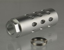 Silver 1/2x28 TPI Slant Forward Port Low Concussion Muzzle Brake For .223 5.56