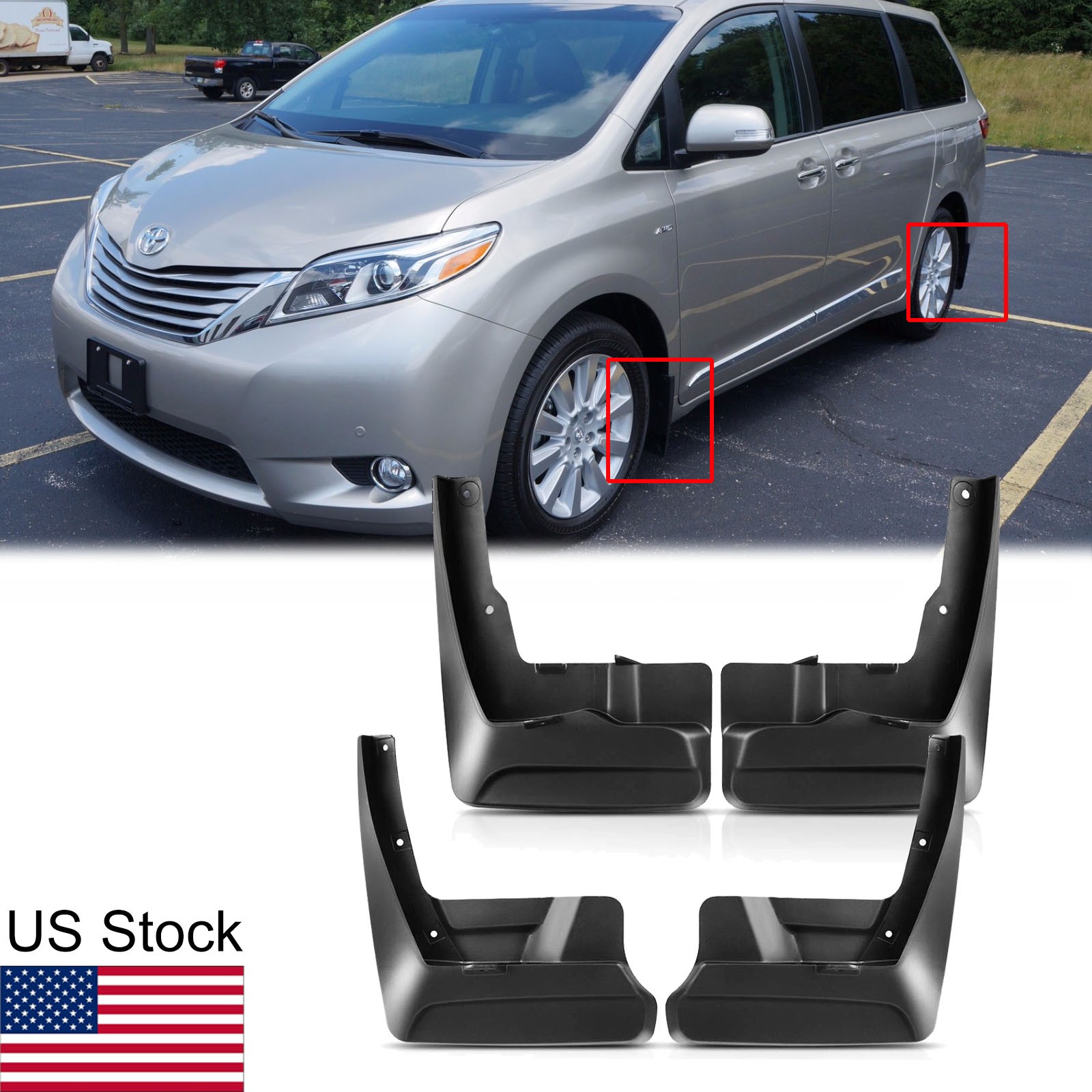 4Pcs Front Rear Splash Mud Flaps Mudguards Fender For 2011-2017 Toyota Sienna