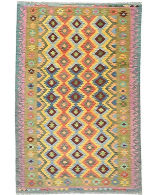 7x10 Reversible Flat-Weave Multicolored Geometric Kilim Oriental Rug Carpet