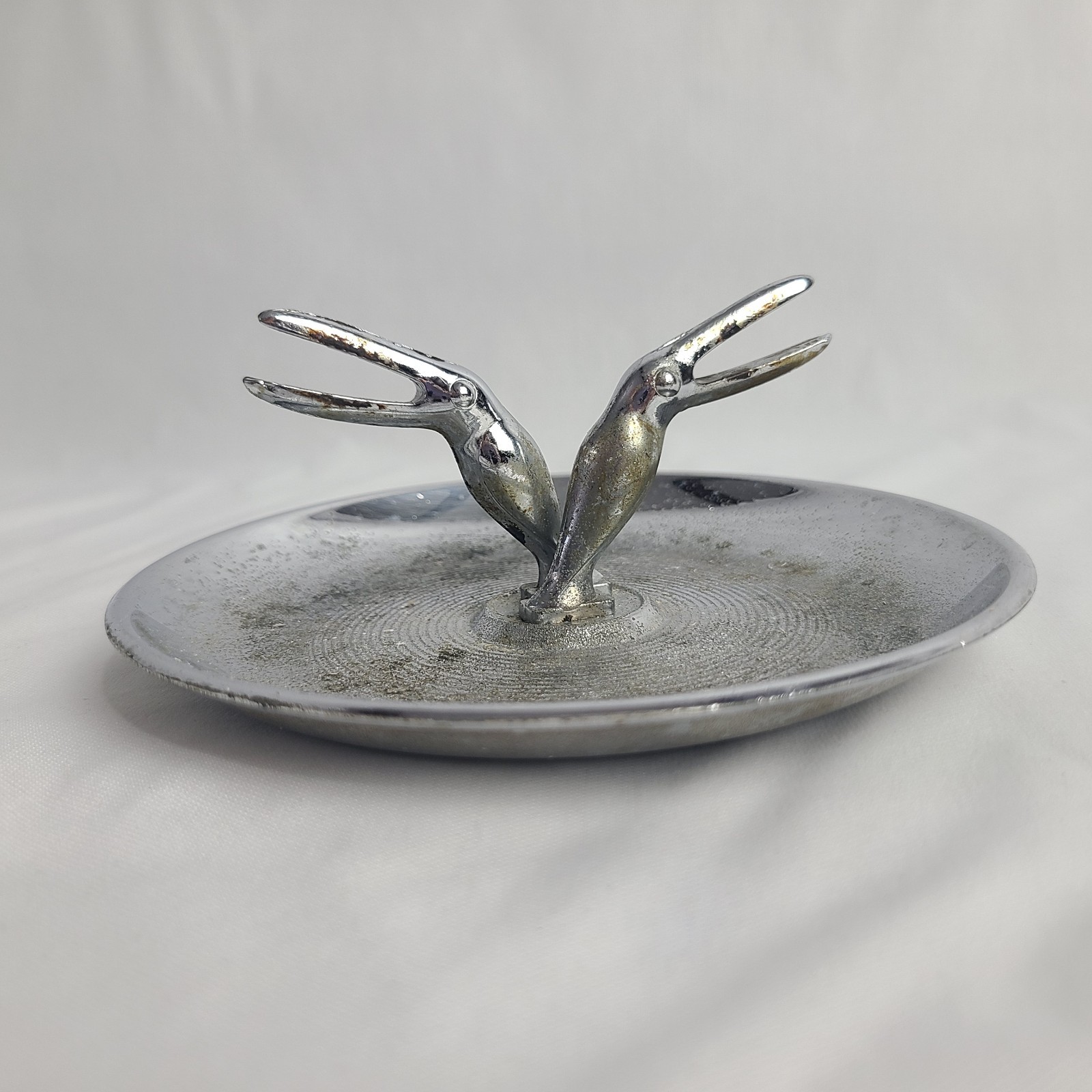 Vintage Hamilton Chrome Ashtray Mid Century Bird Smoking Table Decor MCM Trinket