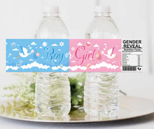 Boy or Girl Gender Reveal Water Bottle Labels Blue and Pink Set of 12