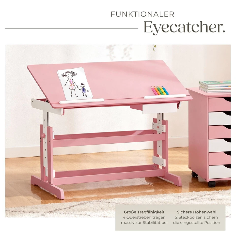 Schreibtisch höhenverstellbar 109x55x63-94cm Computertisch Bürotisch pink B-Ware - Bild 4 von 4