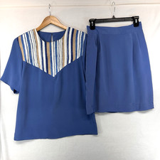 Vintage City Girl Nancy Bolen Skirt Top Set Womens 10 Blue Retro USA Summer