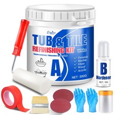 Tub and Tile Refinishing Kit - 500g Semi-Gloss White Tile Paint with Tools...