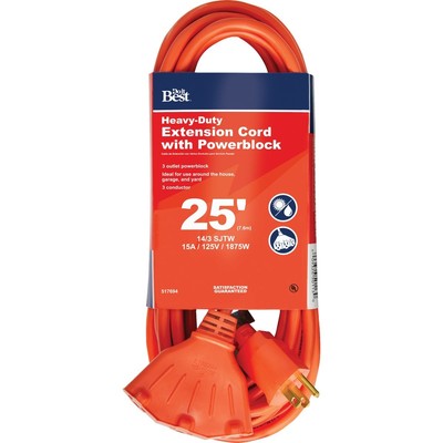 Do it Best 25 Ft. 14/3 Extension Cord with Powerblock OP-JTW143-25-OR SIM