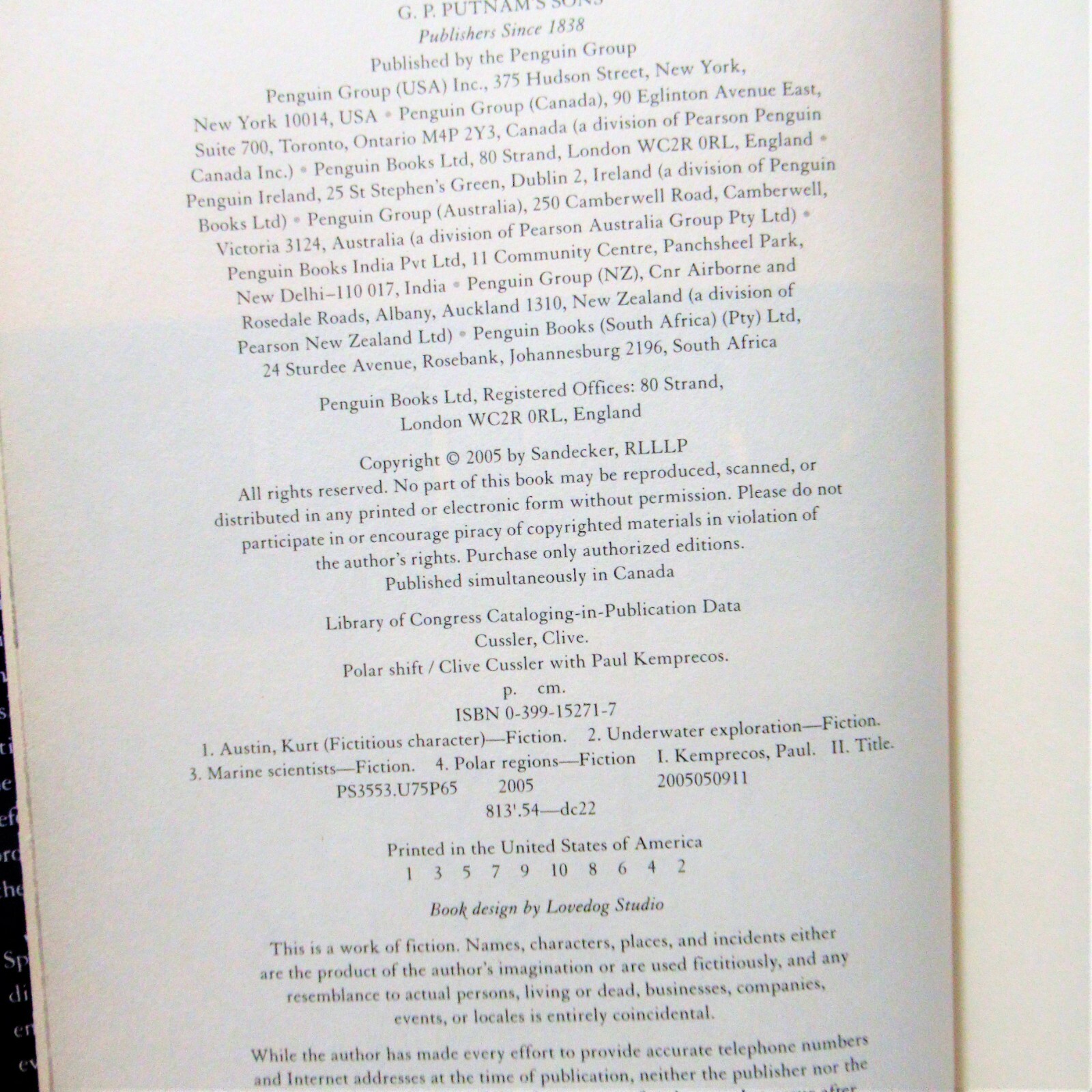 TWO (2) CLIVE CUSSLER HARDCOVER BOOKS ZERO HOUR, POLAR SHIFT, ACTION