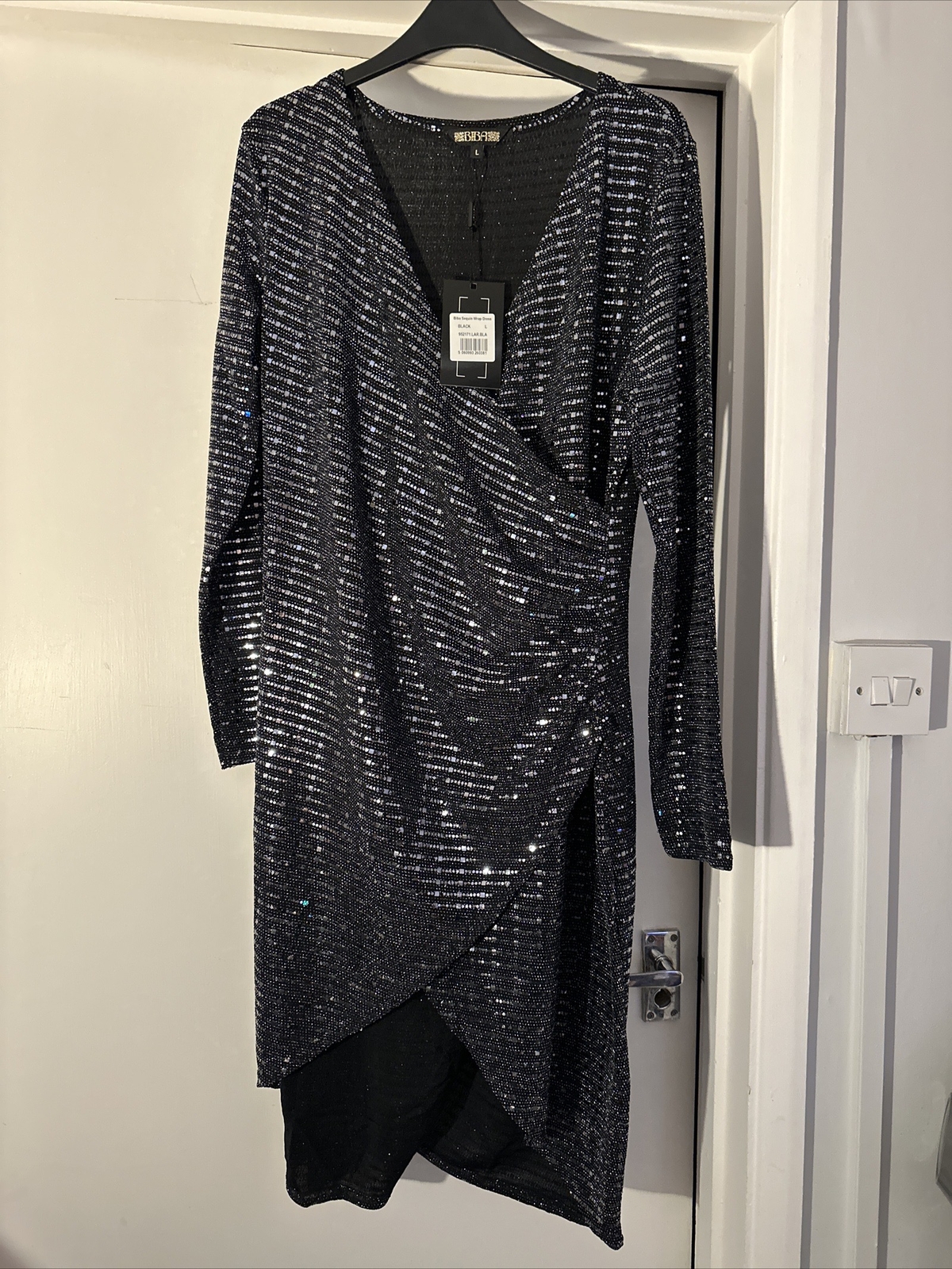 Biba Sequin Black Wrap Dress Size Large Christmas Party BNWT eBay