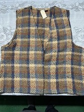 Unisex Boyne Valley Weavers Plaid Boucle Open Front Sweater Vest Ireland Sz Lg
