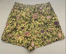 Anthropologie La Fuori Yellow Floral Embroidered Shorts Women’s S Silk Blend