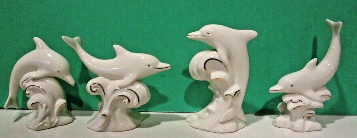 LENOX The DANCING DOLPHINS -- 4 sculpture Collection -- -- NEW in