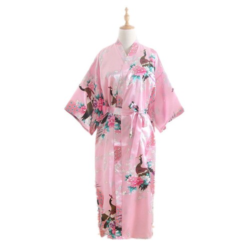 UK Women Gown Lady High Quality Long Peacock Bride Kimono Robe satin Night Dress - Picture 16 of 40