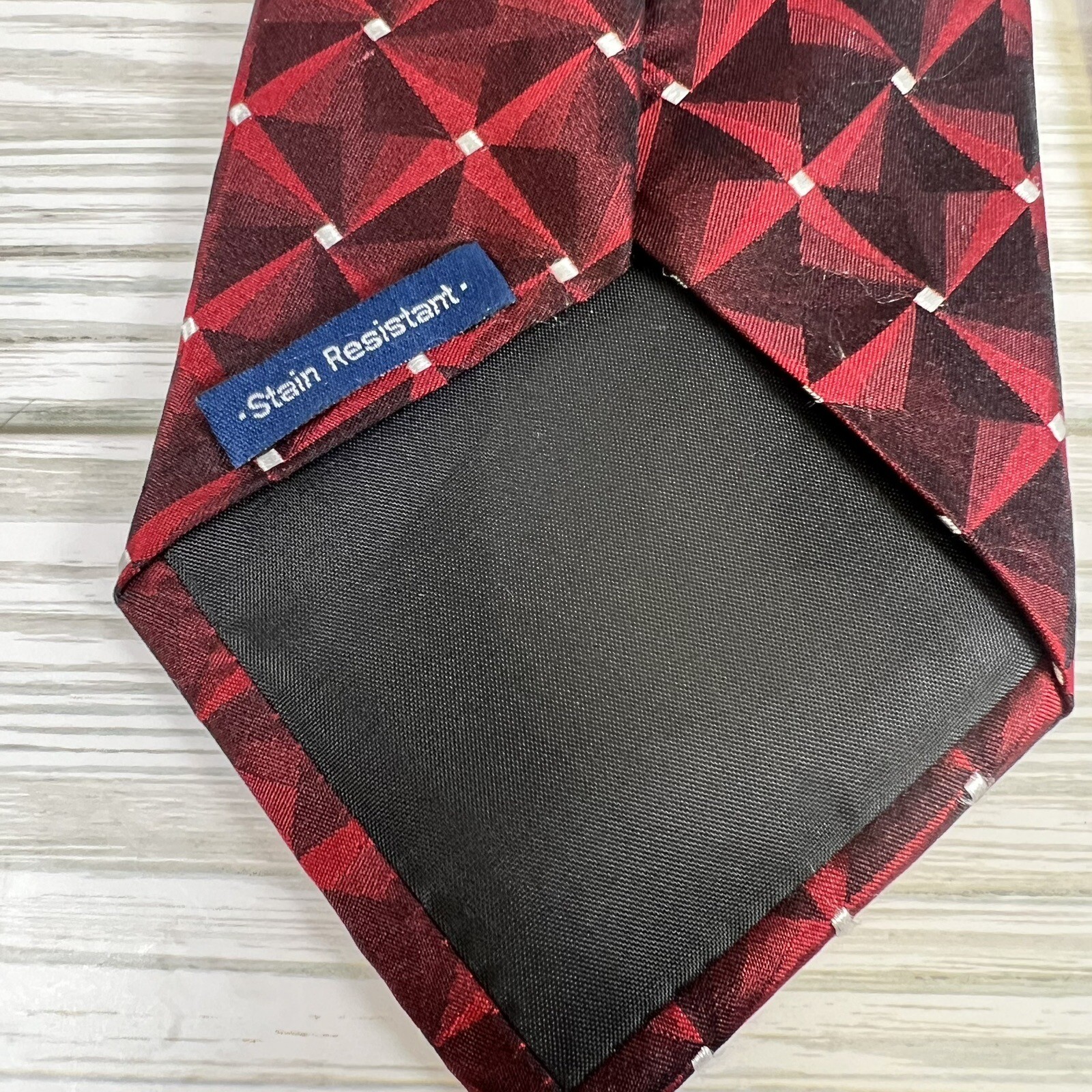 John Ashford SILK Tie Necktie Ruby Red Ivory Geom… - image 6