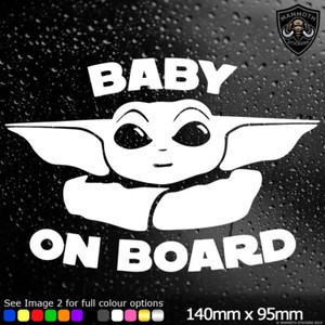 Funny Baby Yoda On Board Safety White Vinyl Decal Bumper Sticker Pegatina Coche Y Moto Productos Para Aficionados Kudzuandcompany Com