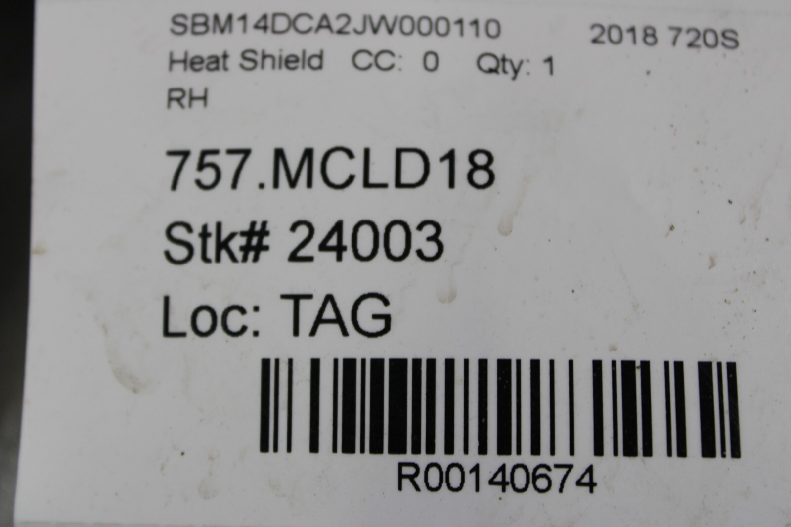 McLaren 720S, RH, Right, Rear Exhaust Heat Shield, Used