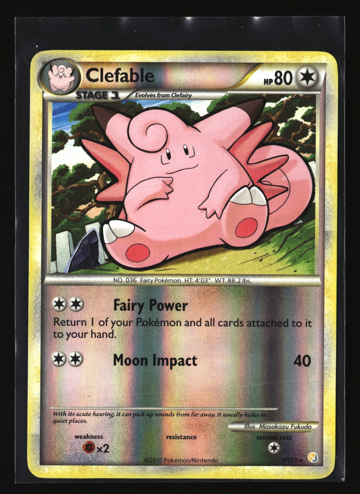 Pokemon CLEFABLE 3/123 Reverse Holo (2010 HeartGold SoulSilver) LP/Light Play