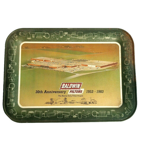 Baldwin Filters 30th Anniversary 1983 Metal Tray 12 1/4×8 3/4" Man Cave Rusty