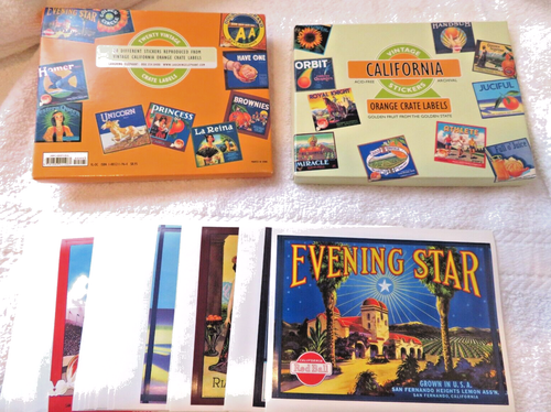 Box of California Orange Crate stickers, 20 Vintage Stickers reproductions