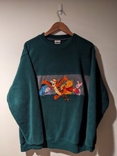 Vintage 90s Winnie the Pooh Eeyore Tigger Piglet Green Medium Fleece Sweatshirt