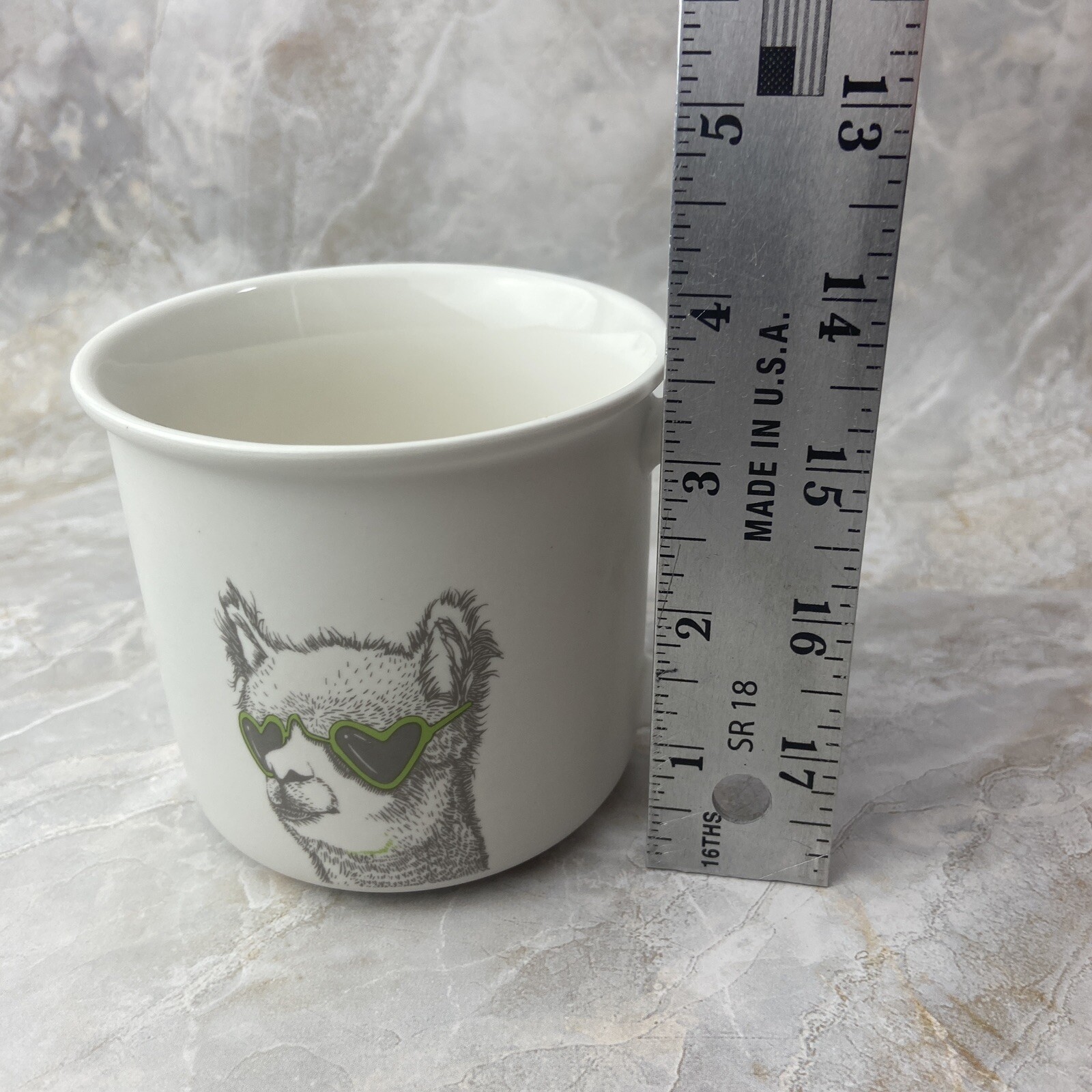 Eco One Coffee Cup Liama With Green Heart Shape Glasses  Mug Cool Animal Tea