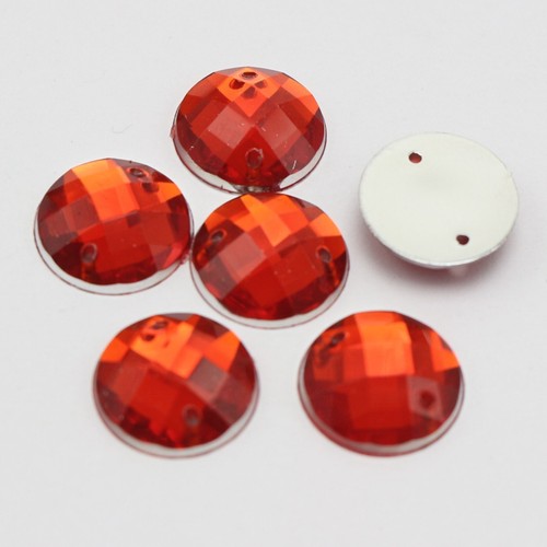 100 Red Flatback Acrylic Sewing Rhinestone Gems Round Button 12mm Sew on beads - Picture 4 of 6
