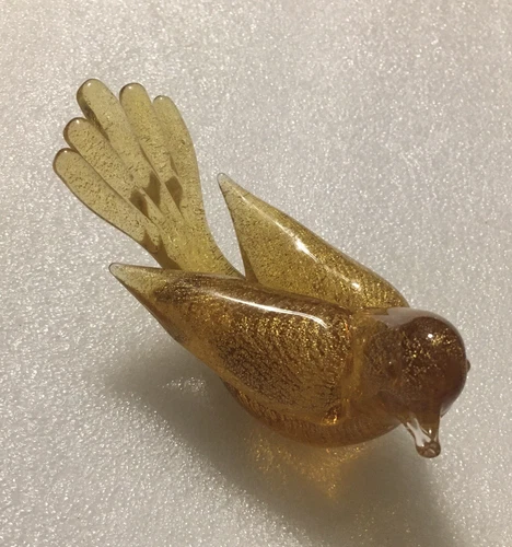 Vtg  Murano Art Glass Gold Flecks Dove Type Bird Sculpture