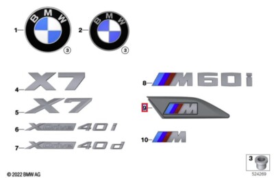 Genuine BMW Gloss Black M Fender Emblem Set - G07 X7