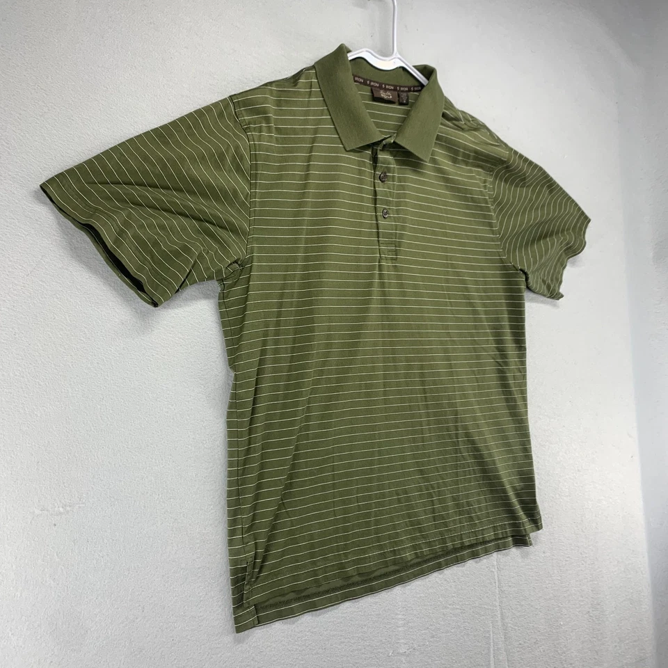 Tasso Ella Polo Shirt Mens Medium Green Golf Striped Short Sleeve Pima Cotton - Image 2 of 4
