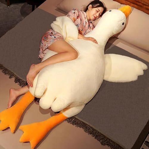 Giant Goose Stuffed Animal-Very Fat Duck Plush Pillow Hugging White 20 in