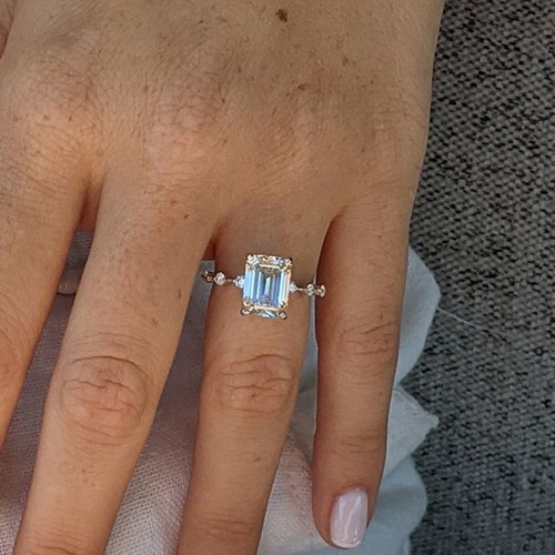 Alianza de boda 0,24 quilates semi montura corte radiante diamante sólido oro blanco de 18 k - Imagen 8 de 10