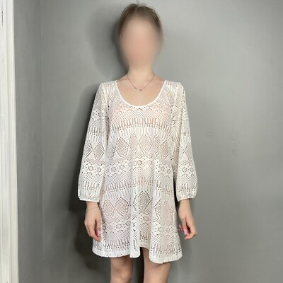 Ralph Lauren White Crochet Sheer Beach Cover-Up Dress Boho Tunic  Size L |  eBay