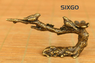 Hand Casting Tree Bird Statue Netsuke Table Decoration Gift Asian Bronze