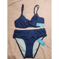 NWT - Navy Blue Twisted Bikini Top Mid-Rise Bottoms Set