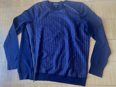 J.Crew Herren Pullover  aparte Reißverschlüße ital.XL  Dt. M blau grau Wollmix