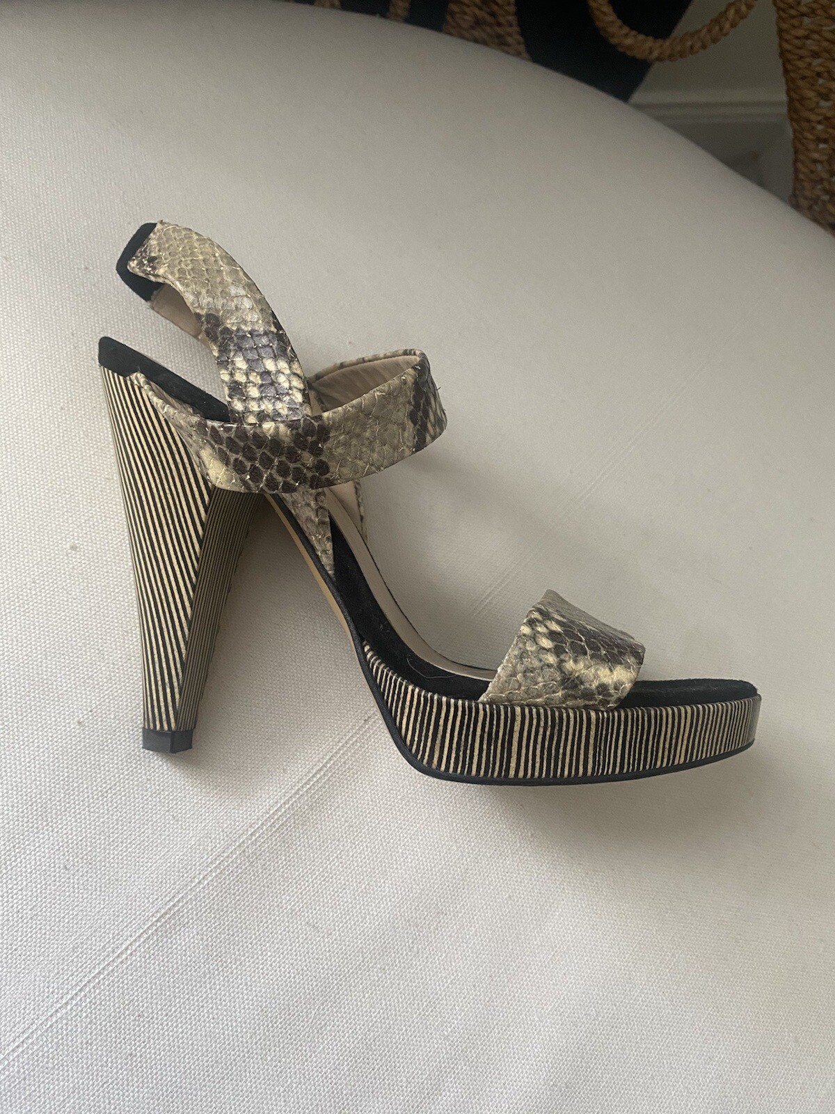 MINELLI PARIS Python Snakeskin Striped Heel Suede… - image 7