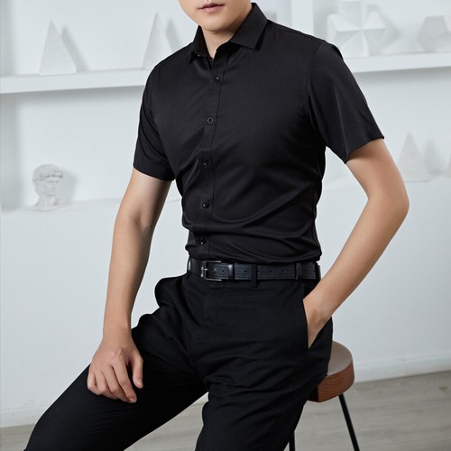 Men's Dress Shirts Formal Business Short Sleeves Elastic Non Iron Casual Shirts - Picture 10 of 18