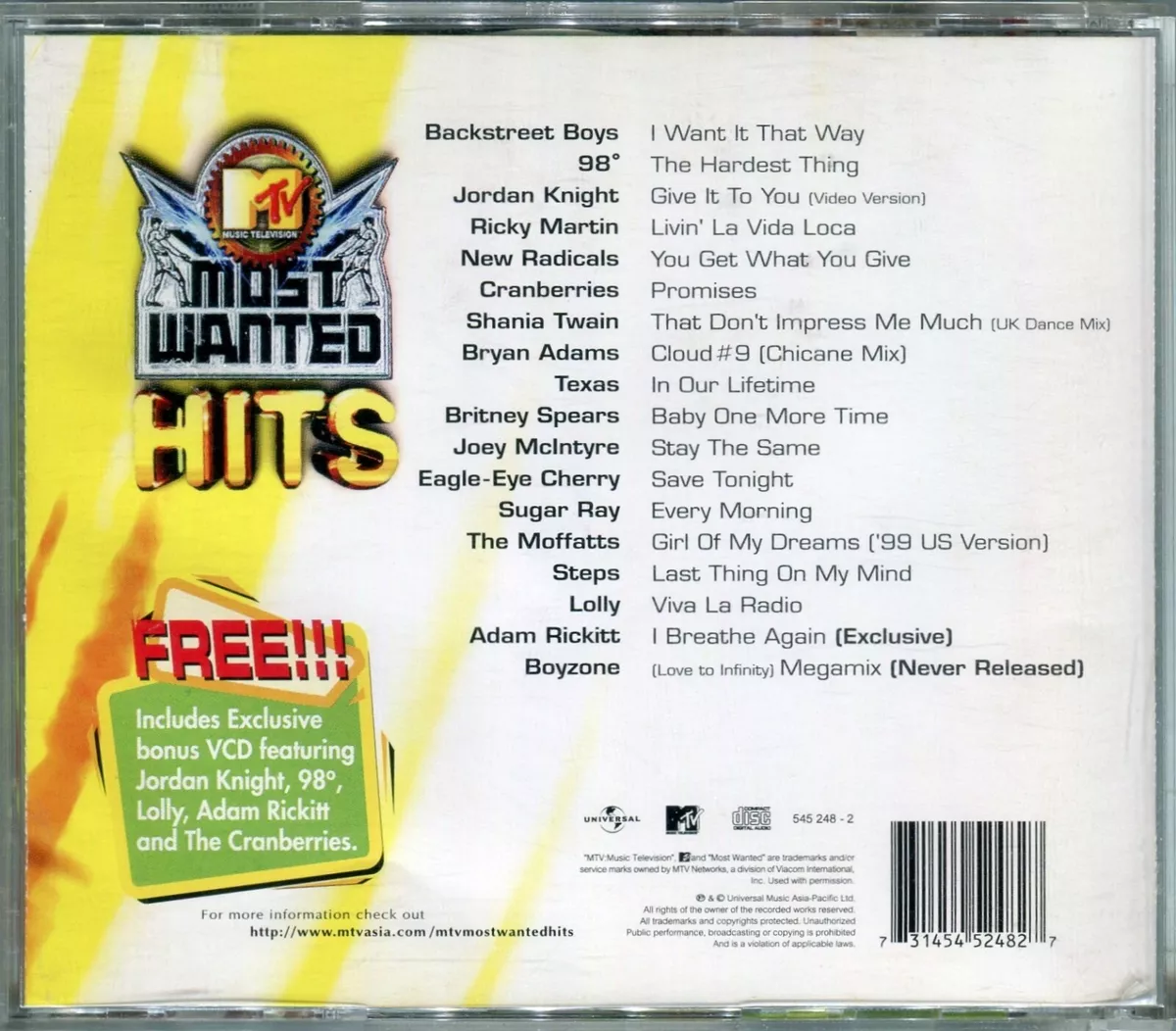 1999 MTV Most Wanted Hits CD Bonus Limited Edition Video CD VCD