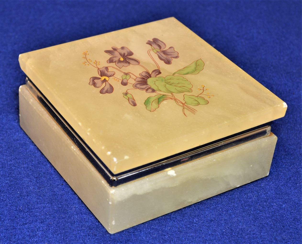 LEFTON Made In Italy Genuine Yellow Alabaster VIOLETS Square Shape