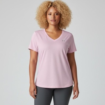 Under Armour HeatGear V-Neck Active Tee Women s 2XL Pink Plus Size
