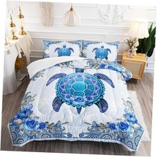 Sea Turtle Comforter Set Size, Coastal Beach Themed Bedding Queen Sea Turtle53