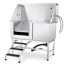 VEVOR 50" Pet Dog Grooming Bath Tub Stainless Steel Wash Station w/ Stairs Left