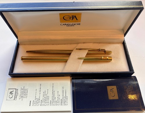 Vtg Caran d'Ache Geneve 18K 750 Gold Nib Fountain Pen & Ballpoint Set Swiss &Box